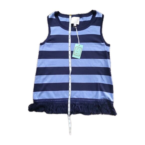 NWT STS Sail To Sable Blue/Navy Striped Fringe Nautical Tank Top Size S Shirt - Picture 5 of 10